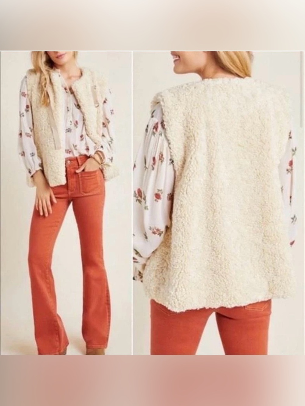 Anthropologie Akemi + Kin Alonna Teddy Plush Vest Cozy Sherpa Fur Vest Cream
